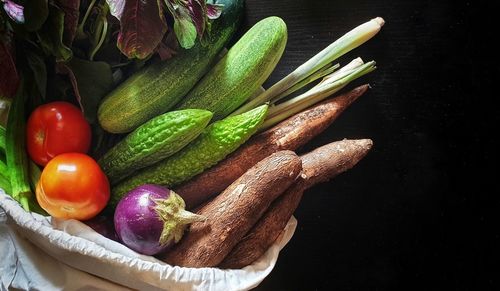 High angle view of fruits on table