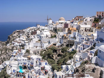 High angle shot of santorini cityscape