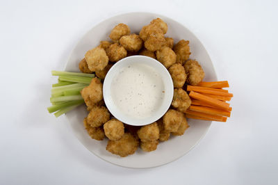 High angle view of breakfast served in plate