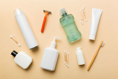 Close-up of beauty products on table