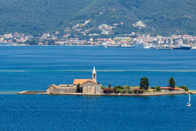 Scenic view of island with cathedral 
