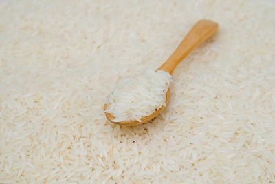 High angle view of bread on white table