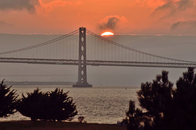 View of suspension bridge at sunset