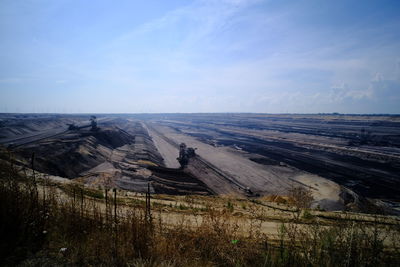 High angle view of land against sky