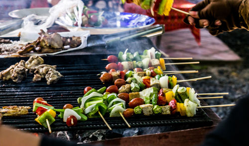 Close-up of vegetables on barbecue grill