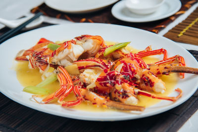 Close-up of seafood served in plate