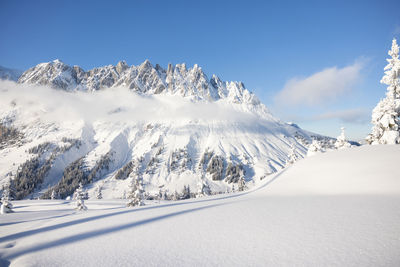 Winter in the austrian alps. hochkoenig mountain range covered with a snow
