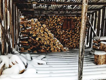 Close-up of stack of firewood