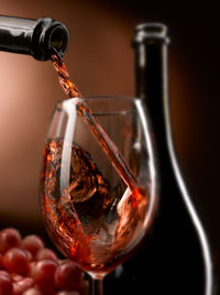 Close-up of wine glass bottle