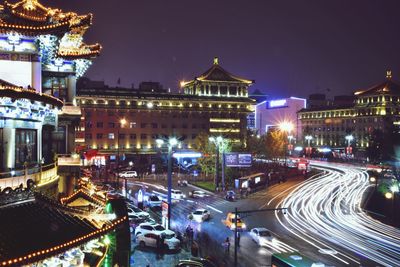 High angle view of traffic on road at night