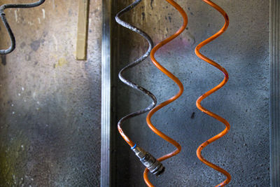 Colorful cables and colored wall in the factory in tbilisi