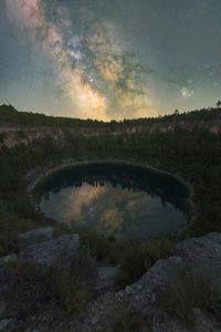 Scenic view of landscape against sky at night