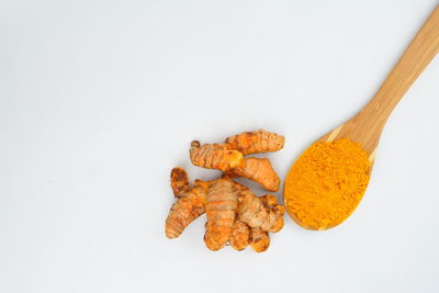 High angle view of orange against white background