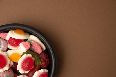 High angle view of fruits in bowl