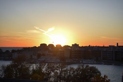 Buildings against sky during sunset