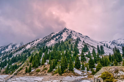 Scenic view of mountains against sky during winter