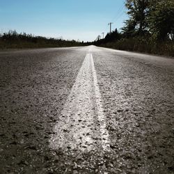 Surface level of road against clear sky