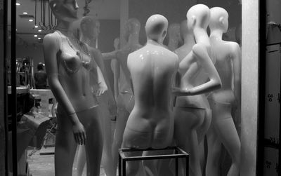 View of mannequin in front of wall