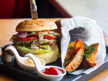 Close-up of food on table