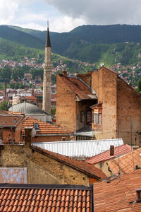 High angle view of townscape against sky