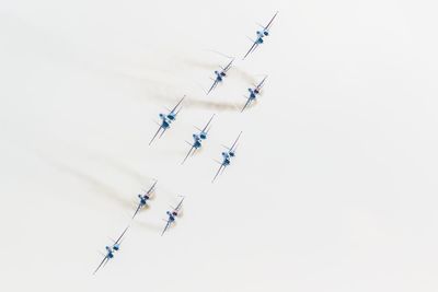 Low angle view of airshow against clear sky