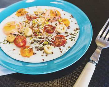 Close-up of breakfast served in plate