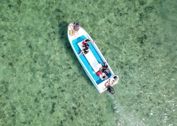 High angle view of people on boat