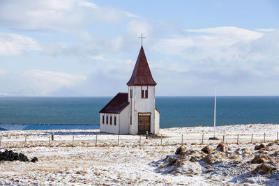 Church of hellnar at the peninsula snaefellsness in iceland, wintertime