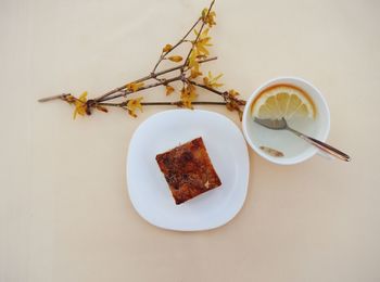 High angle view of bread in plate on table