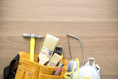 High angle view of tools on table