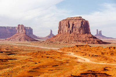 Rock formations on landscape against sky