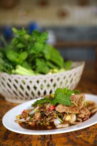 Close-up of food served in plate