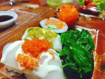 Close-up of breakfast served on table