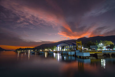 Scenic view of lake against sky at sunset