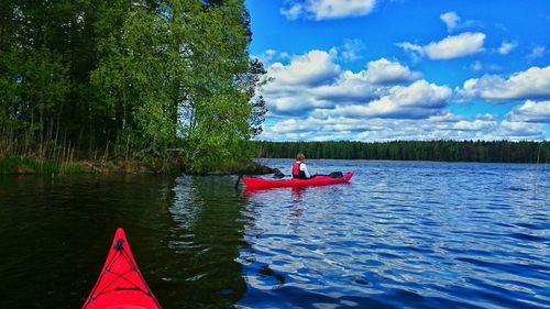 Boat sailing in river