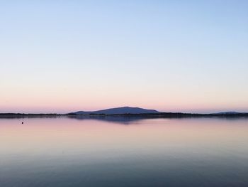 Scenic view of sea against clear sky during sunset