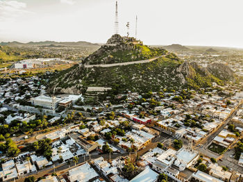 High angle view of townscape against sky