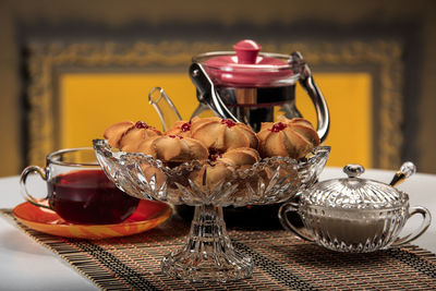 Close-up of dessert on table