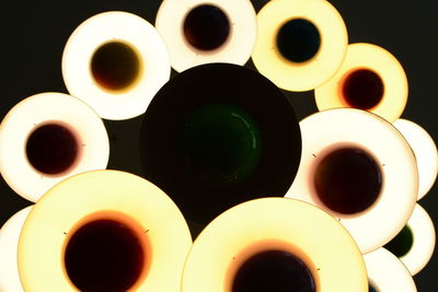 Close-up overhead view of multi colored coffee