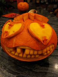 Close-up of pumpkin on table