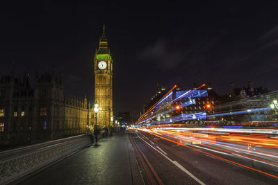 Light trails on city lit up at night