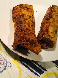 High angle view of meat in plate