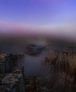 Rock formations in foggy weather