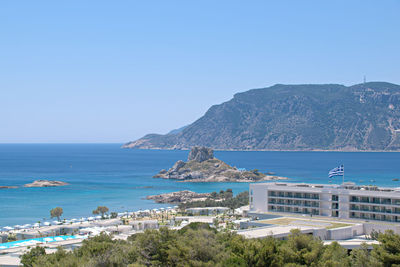 Scenic view of sea against clear blue sky