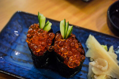 Close-up of sushi in plate