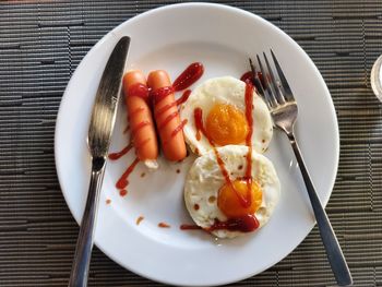 High angle view of food in plate on table