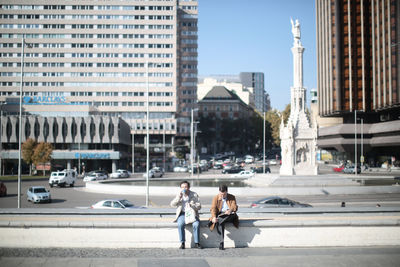 Tourists on city street