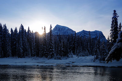 Scenic view of frozen lake against sky during winter