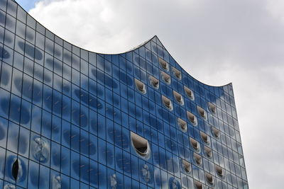 Low angle view of modern building against sky in city