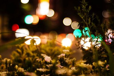 Defocused image of illuminated lights at night